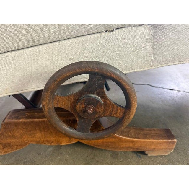 Victorian Style Adjustable Sherz Lounge Chair, Wood & Linen, France For Sale - Image 12 of 14