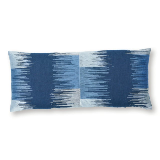 Not Yet Made - Made To Order Schumacher Sunburst Stripe Embroidery Lumbar Pillow in Blue For Sale - Image 5 of 5