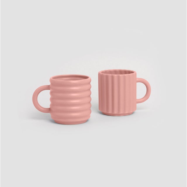 Ripple Mugs in Pink from Form&Seek, Set of 2 For Sale - Image 4 of 4