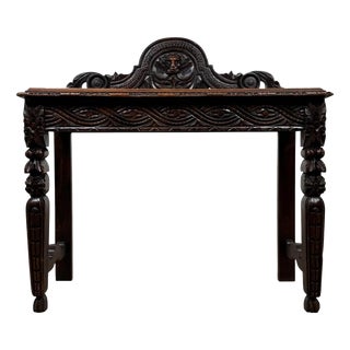 19th Antique Century Victorian Carved Oak Side Table For Sale