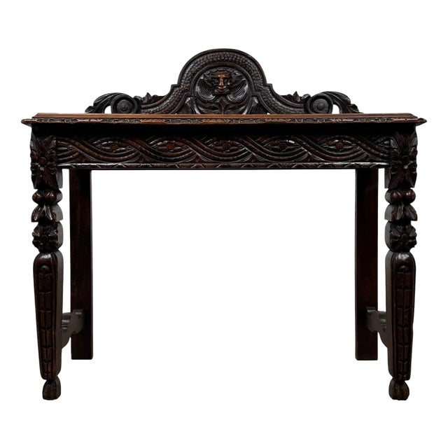 19th Antique Century Victorian Carved Oak Side Table For Sale