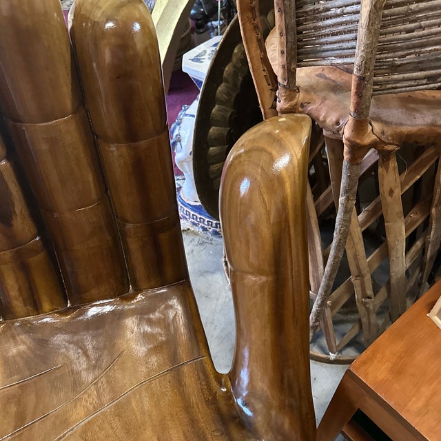 1970s Pedro Friedeburg Hand Foot Chair Heavy Solid Wood For Sale - Image 4 of 10