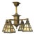 Antique Arts & Crafts Mission 4-Light Brass Chandelier With Colorful "Slag Glass" Shades For Sale