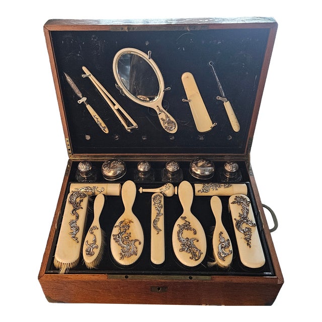 Early 20th Century Edwardian Necessaire in Wood Chest For Sale