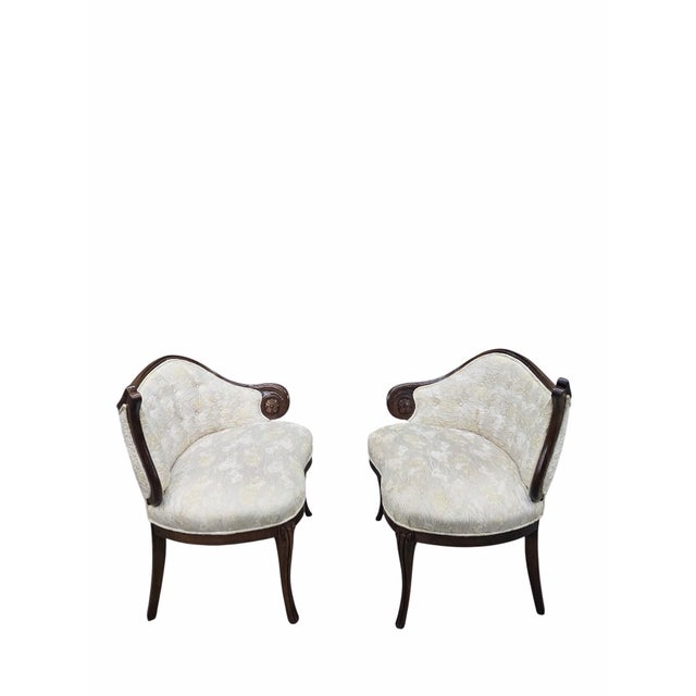 Wood Antique Victorian Rococo Revival Ladies Conversation Chairs – Pair For Sale - Image 7 of 12