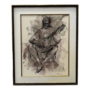 Vintage Mid-Century Ted Jaslow Gouache and Ink - 1968