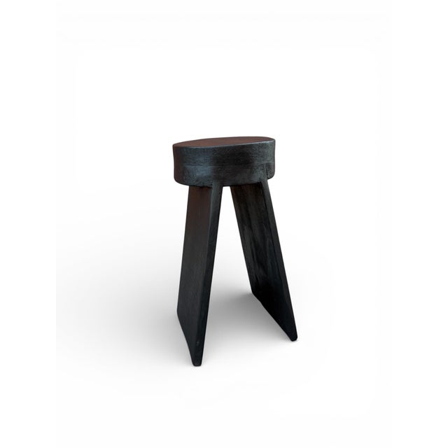 Wood 20" - Handcrafted Sculptural Solid Wood "Halo" Ebony Stool For Sale - Image 7 of 16