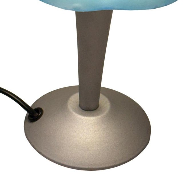 Vintage Blue Glass Table Lamp on Gray Metal Base, Italy For Sale - Image 6 of 8