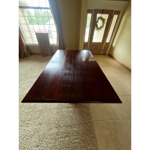 Wood Double Pedestal Solid Mahogany Dining Table or Conference Table- Triple Column Chrome Bases For Sale - Image 7 of 12