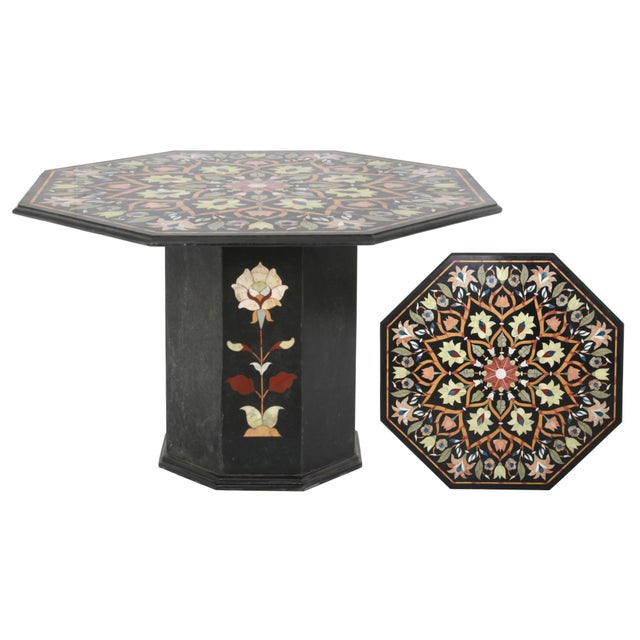 Italian Antique Large Octagonal Italian Pietra Dura Floral Mosaic Inlay Table For Sale - Image 3 of 11