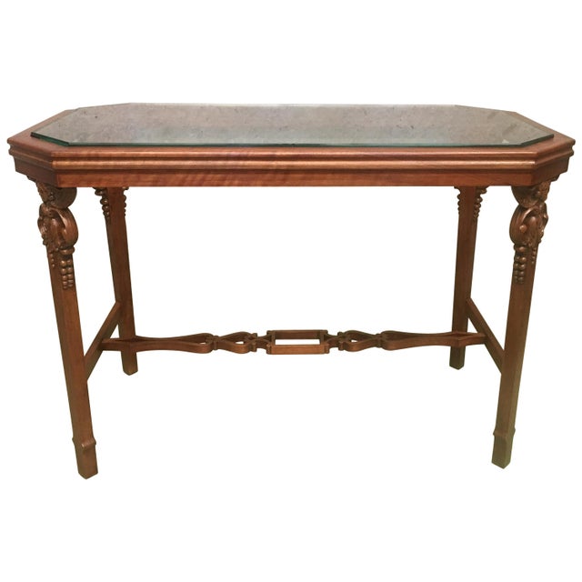 19th Century English Arts & Crafts Elm and Burl Carved Side Table, Glass Top For Sale - Image 11 of 11
