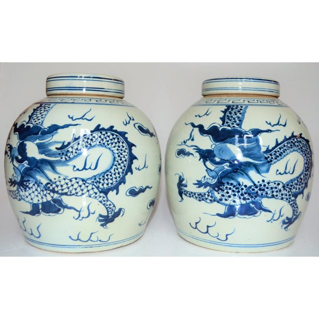 Chinoiserie Chinoiserie Ginger Jars With Dragons - a Pair For Sale - Image 3 of 12