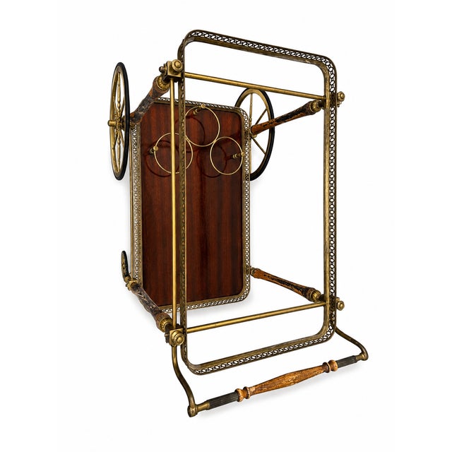 Wood Brass and Wood Bar Trolley by Maison Jansen, France, 1940s For Sale - Image 7 of 9