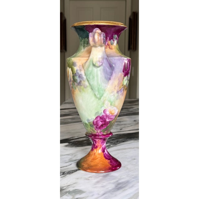 Edwardian Era Limoge, France Jean Pouyat Large Scale Hand Painted Vase For Sale - Image 13 of 17