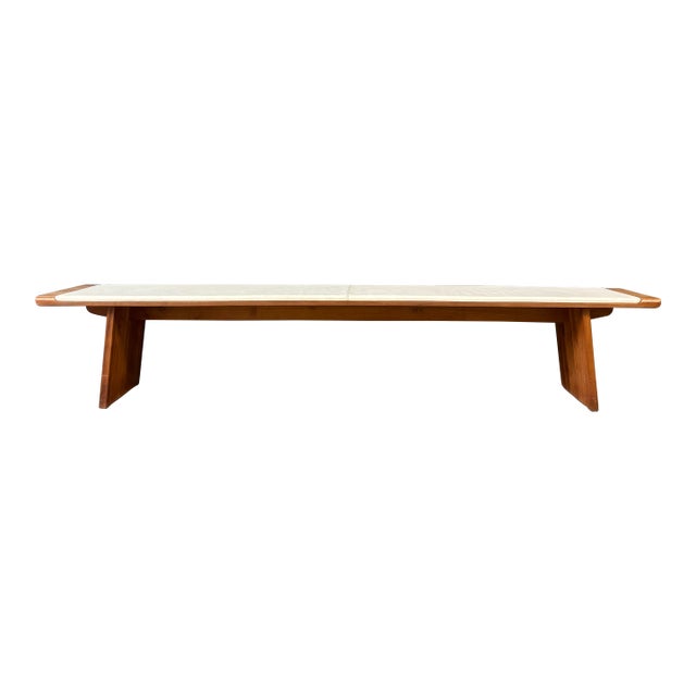 1970s Mid Century Modern Danish Teak and Leather Bench For Sale