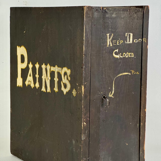 Wood Epic 19th Century Painters Wooden Cupboard Box With Hand Painted Label and Construction For Sale - Image 7 of 17