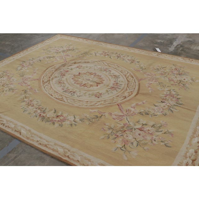 Traditional Rug & Kilim’s Aubusson Style Rug in Gold and Beige With Floral Medallion For Sale - Image 3 of 9