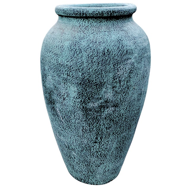 1980's Incised Turquoise Yellow Botanical Themed Hand-Thrown Studio Pottery Planter Vessel For Sale - Image 4 of 10