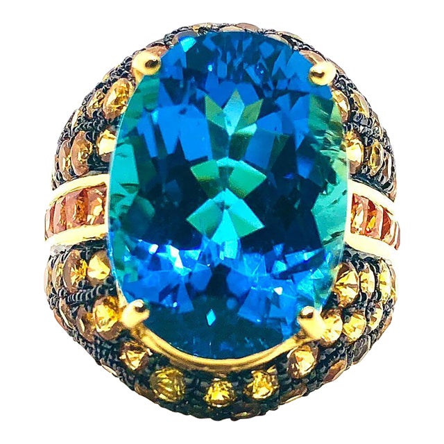 Bochic "Orient" Vintage London Blue Topaz & Sapphire Ring Set 18K & Silver For Sale