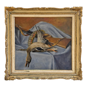 Early 20th Century Italian Duck and Shotgun Still Life Painting