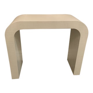 Cb2 Horseshoe Ivory Lacquered Linen 36" Console Table For Sale