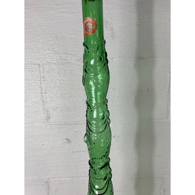 Bottle Green Mid Century Chianti Bottle Fish Motif For Sale - Image 8 of 9