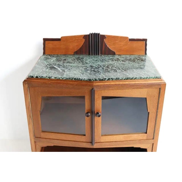 Antique Dutch Art Deco Amsterdam School Tea Display Cabinet in Oak and Marble, 1920s For Sale - Image 18 of 18