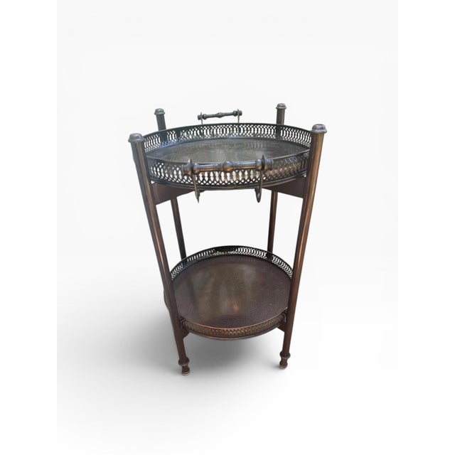 2010s Original Regency Verdigris Brass Two-Tier Butler’s Tray – Theodore Alexander India by Sita Nanda For Sale - Image 5 of 16