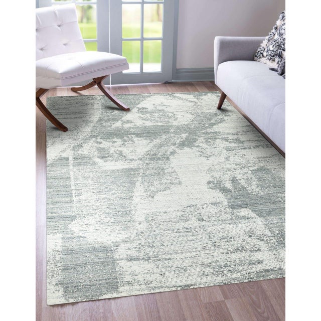 6x9 Versatile Freya Gray Silver Abstract Contemporary Handmade Wool Carpet Rug For Sale - Image 4 of 11