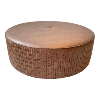 Custom Made Large Round Brown Ottoman For Sale