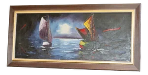 Harry Olsson, Sailing Boats, 20th Century, Large Oil on Canvas, Framed