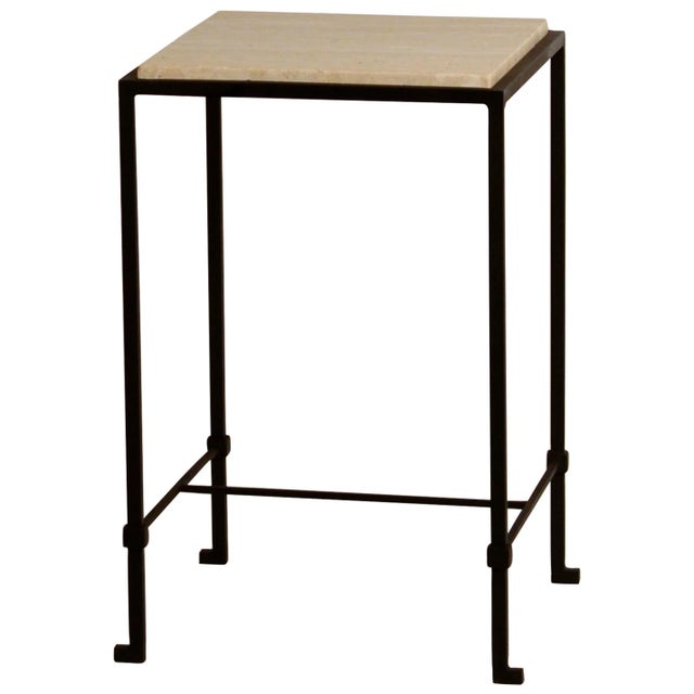 Tan Diagramme' Wrought Iron and Honed Travertine Side Table by Design Frères For Sale - Image 8 of 8
