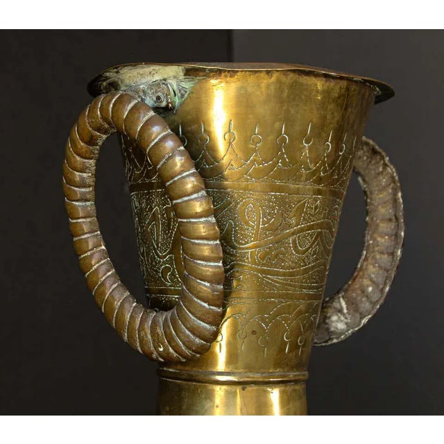 Large Islamic Brass Calligraphic Two-Handled Vase, Circa 1920 For Sale - Image 9 of 15