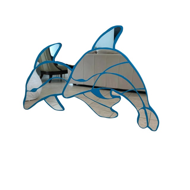 Late 20th Century Vintage Monumental Coastal Twin Dolphin Wall Mirror For Sale - Image 5 of 7