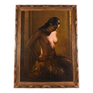 Signed L. Pulet Oil Painting of a Hula Girl After Jeanne-Louise Boni For Sale