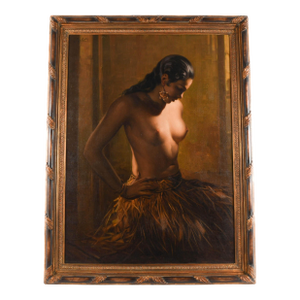 Signed L. Pulet Oil Painting of a Hula Girl After Jeanne-Louise Boni