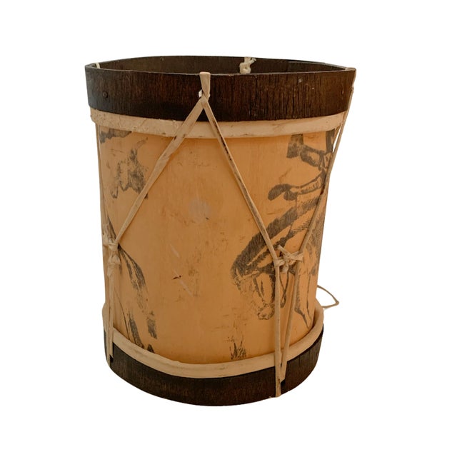 Vintage Cowboy Bronc Rider Decorative Drum For Sale - Image 6 of 8