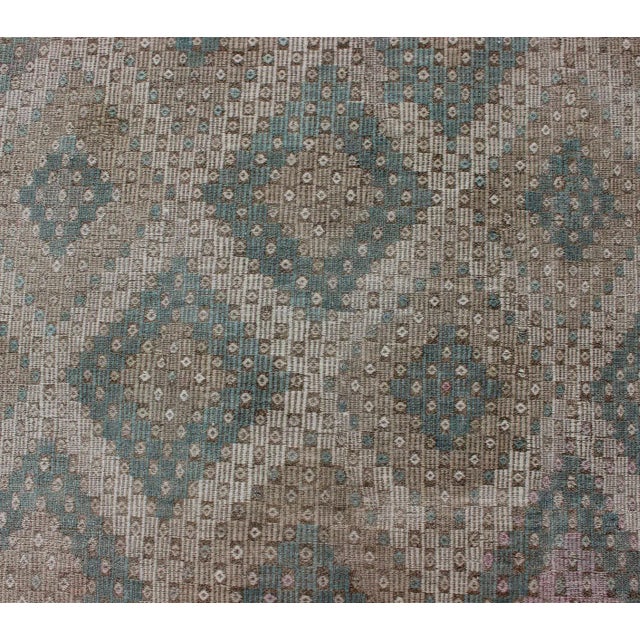 Cream Vintage Turkish Kilim Rug in Soft Teal, Beige, and Taupe With Diamond Pattern For Sale - Image 8 of 13