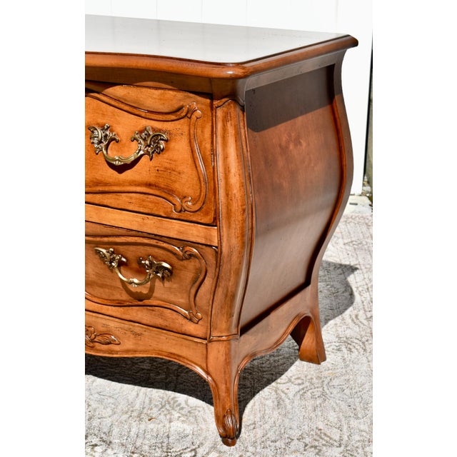 French Provincial Vintage Century French Provincial Bombe' Cherry Commode For Sale - Image 3 of 13