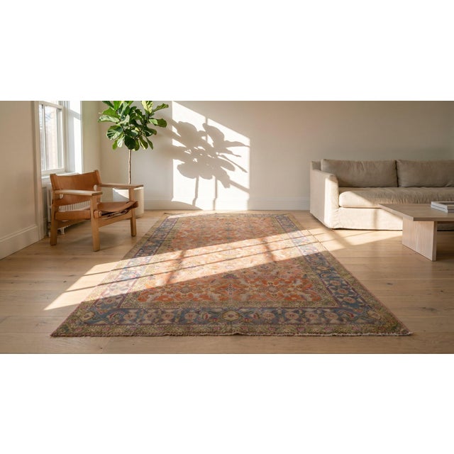 Salmon 1920s Orange Salmon Geometric Antique Indian Agra Cotton Rug 3'6" X 7' Handknotted Carpet For Sale - Image 8 of 10
