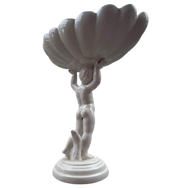 1960s Vintage Italian White Ceramic Putto Shell Compote Bowl / Figural Centerpiece, 14" For Sale - Image 5 of 8