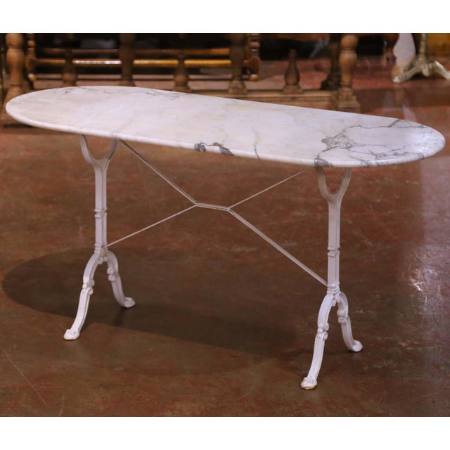 Early 20th Century Early 20th C. French Oval Carrara Marble Pastry Table With Painted Iron Base For Sale - Image 5 of 8
