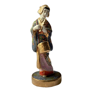 Antique Japanese Satsuma Porcelain Figurine, Hand-Painted Kimono, 5 3/8” Tall