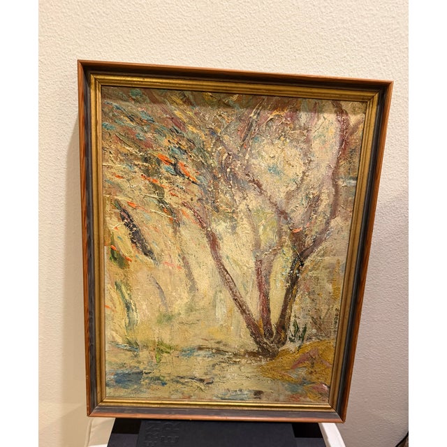 A quiet woodland vintage painting by artist, Eleanor Mohr Hill. Soft greens, golds, and whispery brushwork. There's...