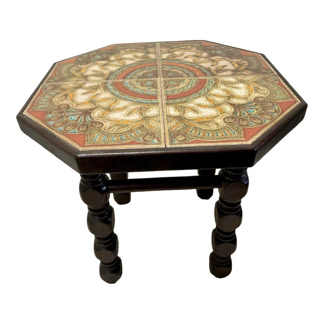 1960s Mid Century Table With Custom Octagon Tile Top For Sale