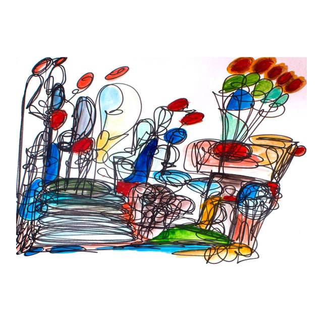 Magic Vase — Luminous Abstract Garden in Oil Markers & Acrylics, 18 × 24 In For Sale