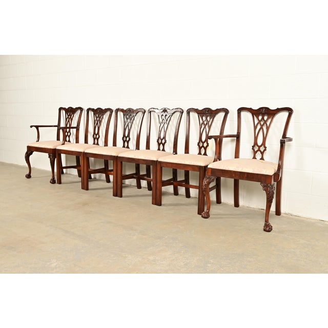 Baker Furniture Style Georgian Carved Mahogany Side Chairs or Dining Chairs, Pair For Sale - Image 12 of 13