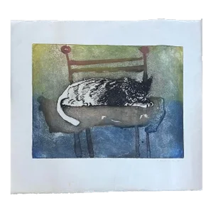 1970’s Original Abstract Expressionist Lithograph by Richard Royce “Cat on Pillow”