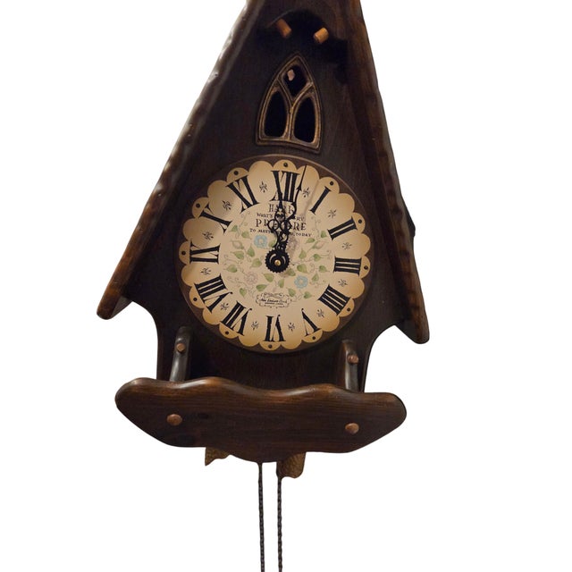 Brown Vintage New England Clock Company Hanging Wood Wall Weights Cathedral Hark Chime For Sale - Image 8 of 17