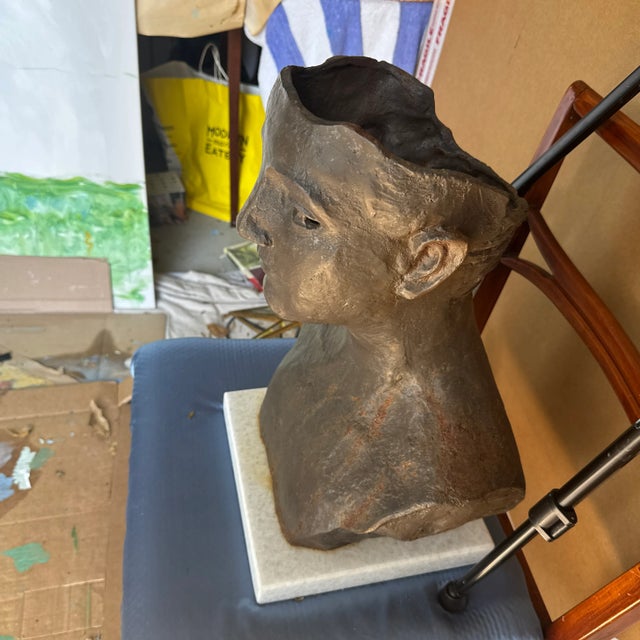 Metal Bronze / Iron and Marble Bust For Sale - Image 7 of 7